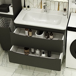 Style Line Мебель для ванной Бергамо Мини 80 подвесная черная Люкс антискрейтч Plus – фотография-5